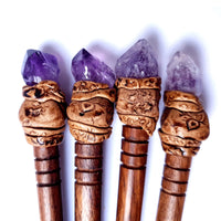 AMETHYST WOODEN HAIR STICK WITH TUMBLED HEALING GEMSTONE
