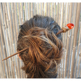 CARNELIAN WOODEN HAIR STICK WITH TUMBLED HEALING GEMSTONE