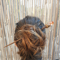 Citrine raw wooden hair stick with tumbled healing gemstone