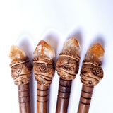 Citrine raw wooden hair stick with tumbled healing gemstone