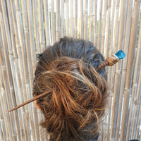 TURQUONITE MAGNESITE WOODEN HAIR STICK WITH TUMBLED HEALING GEMSTONE