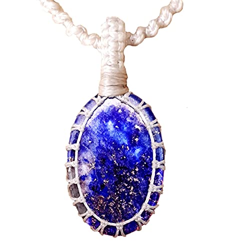 Crystal Necklace with Stone Pendant - Amulet for Chakra Healing, Handmade Unisex Jewelry with Gift Bag, Handmade White Macrame Cord, Natural Gemstone by Smoky Quartz (lapis-lazuli)