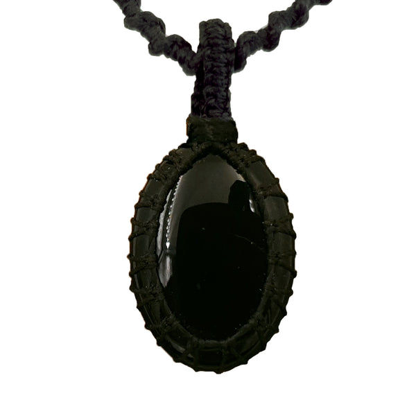 Black Onyx Crystal Necklace with Stone Pendant - Amulet for Chakra Healing, Ideal for Men & Women - Handmade Unisex Jewelry with Gift Bag, Black Macrame Cord, Natural Gemstone By SMOKY QUARTZ
