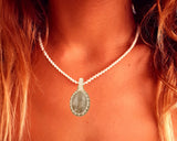 Rose Quartz Healing Crystal White Macrame Necklace with Stone Pendant By SMOKY QUARTZ