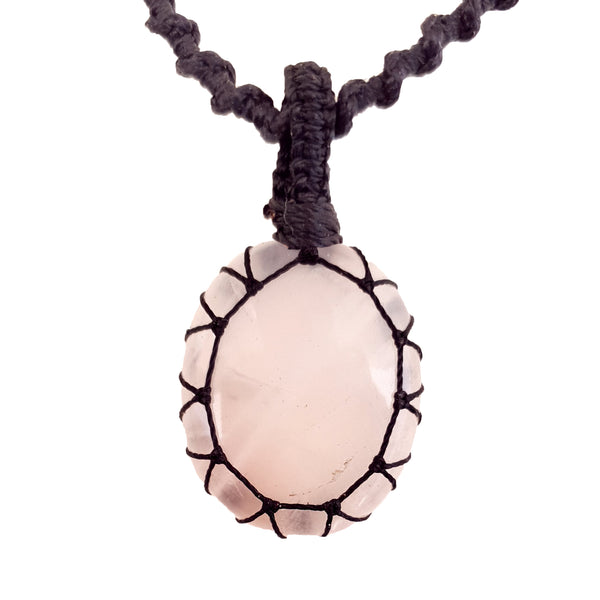 Rose Quartz Crystal Necklace with Stone Pendant - Amulet for Chakra Healing, Ideal for Men & Women - Handmade Unisex Jewelry with Gift Bag, Black Macrame Cord, Natural Gemstone By SMOKY QUARTZ