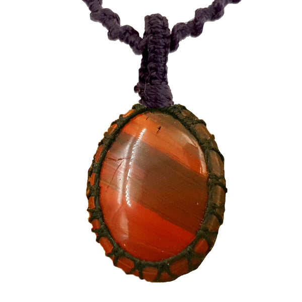 Red Tiger Eye Crystal Necklace with Stone Pendant - Amulet for Chakra Healing, Ideal for Men & Women - Handmade Unisex Jewelry with Gift Bag, Black Macrame Cord, Natural Gemstone By SMOKY QUARTZ